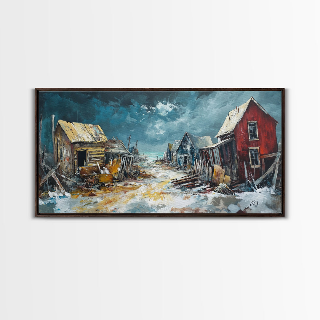 Abandoned Town Art, Rustic Decor, Moody Art, Western Landscape Art, Framed Canvas Print, Extra Wide Art, Farmhouse Art