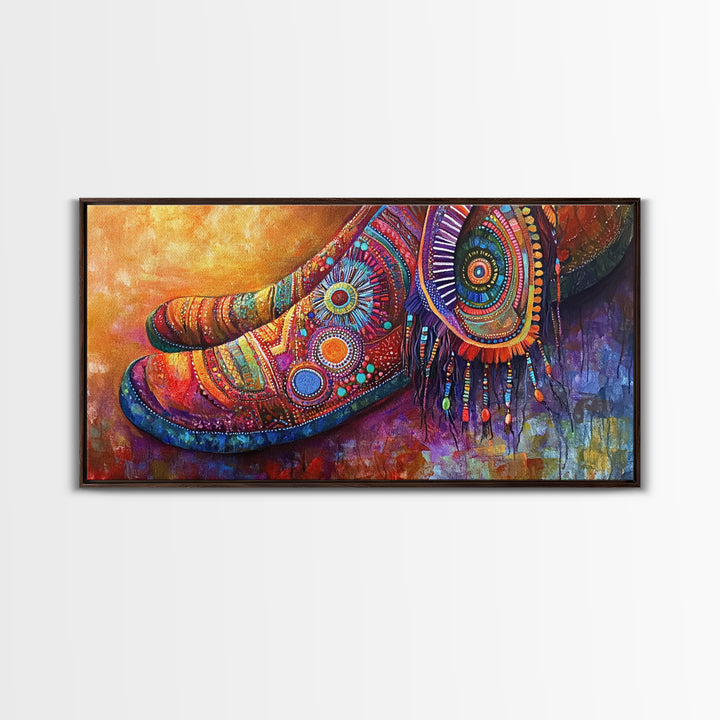 Bohemian Shoes, Moroccan Wall Art, Boho Art, Chinoiserie Wall Art, Extra Wide Art, Framed Canvas Print, Whimsical Art, Rustic Decor