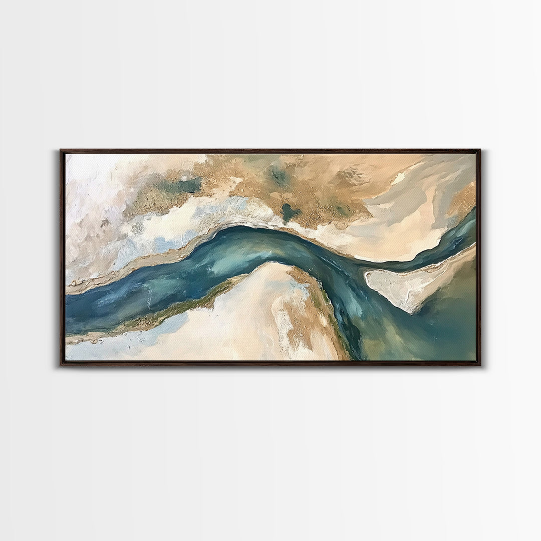 Abstract River, Neutral Landscape, Panoramic Art, Canvas Print, Wabi Sabi Art, Rustic Wall Art, Above Bed Wall Art, Minimalist Art
