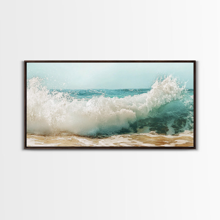 Ocean Wave, Beach Splash, Panoramic Art, Framed Canvas Print, Surf Wall Art, Nautical Decor, Coastal Wall Art, Extra Wide Art
