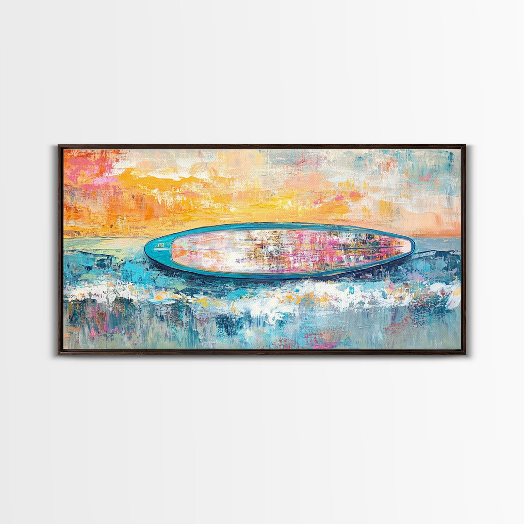 Coastal wall art, surf wall art, framed canvas print, extra wide art, nautical decor, vibrant painting, panoramic art, tropical art