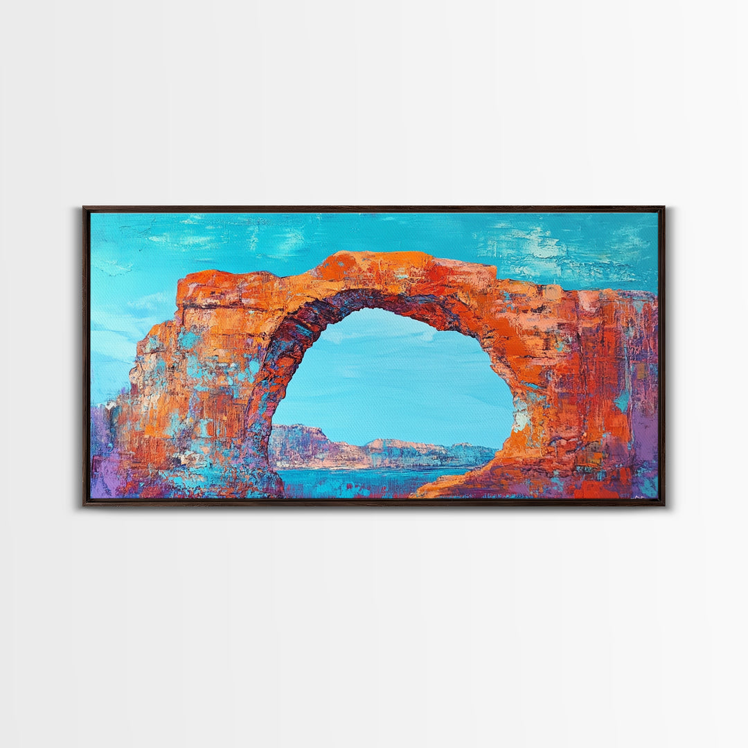 Natural Arch, Red Rock, Southwest Wall Art, Landscape Painting, Extra Wide Art, Panoramic Painting, Canvas Print, Gift Idea