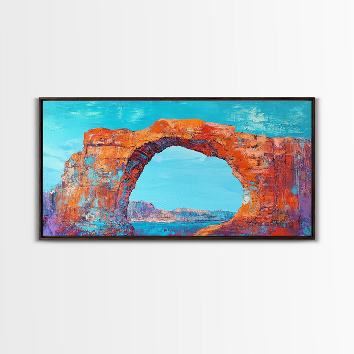 Natural Arch, Red Rock, Southwest Wall Art, Landscape Painting, Extra Wide Art, Panoramic Painting, Canvas Print, Gift Idea
