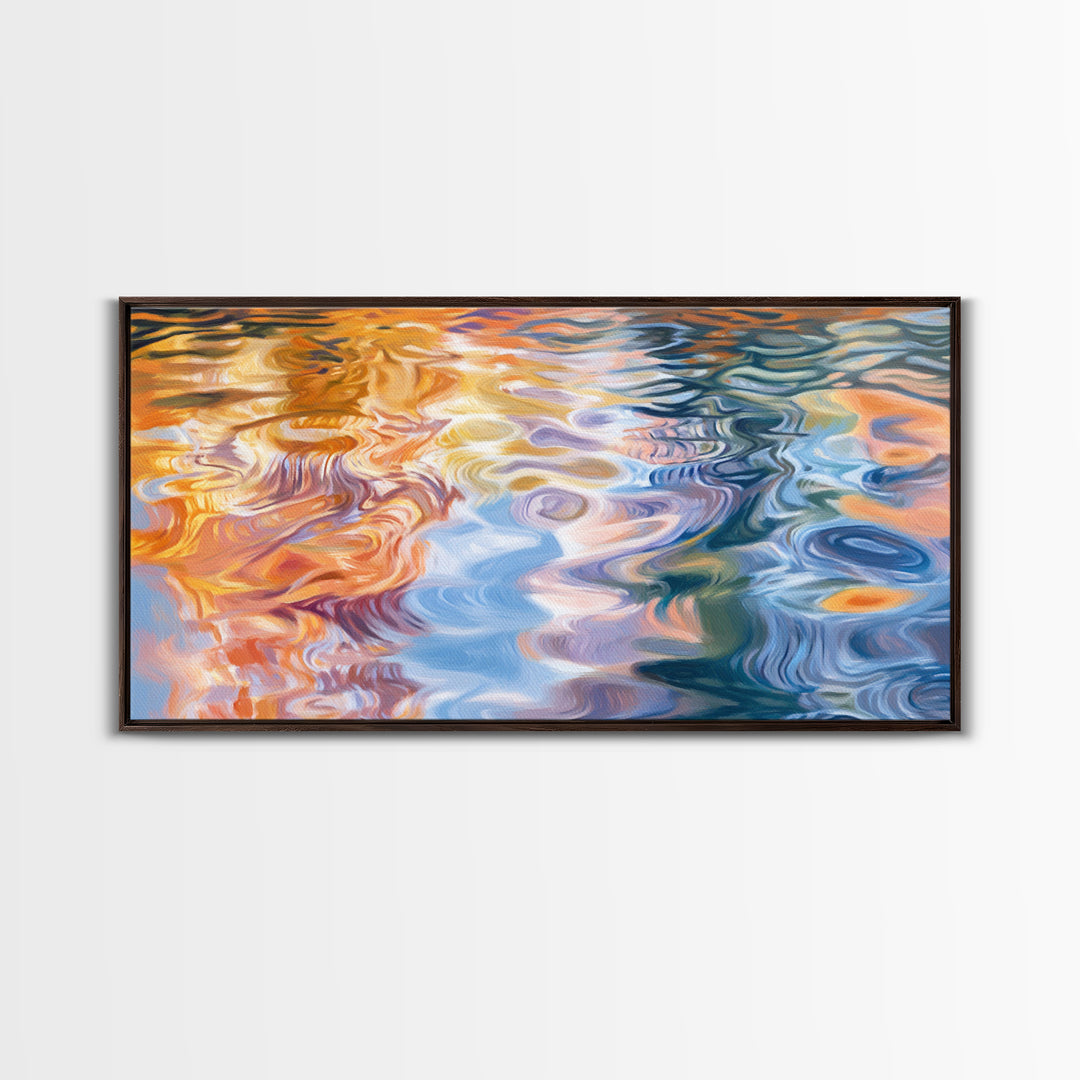 Abstract Water, Nautical Wall Art, Blue and Green Wall Art, Panoramic Painting, Extra Wide Art, Canvas Print, Living Room Art