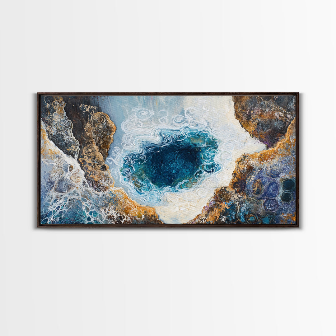 Ocean Abyss, oyster painting, abstract coastal art, framed canvas print, nautical wall art, extra wide art, blue wall art