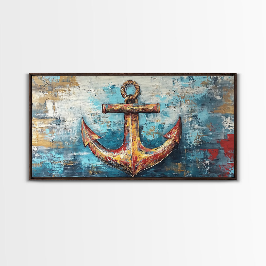 Nautical Anchor, Coastal Decor, Rustic Wall Art, Extra Wide Art, Nautical Wall Art, Horizontal Wall Art, Framed Canvas Print, Living Room Art