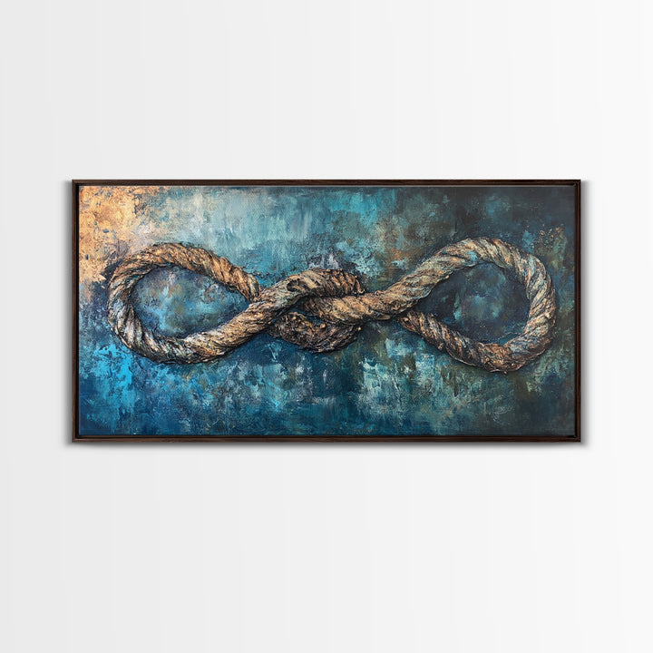 Nautical Rope, infinity knot, rustic maritime, coastal decor, textured blue, wabi sabi art, Canvas Print, nautical wall art