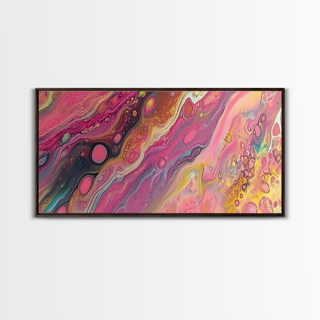 Pink Abstract, fluid art, cosmic energy, modern painting, blotter art, moody wall art, extra wide art, Framed Canvas Print, therapy art