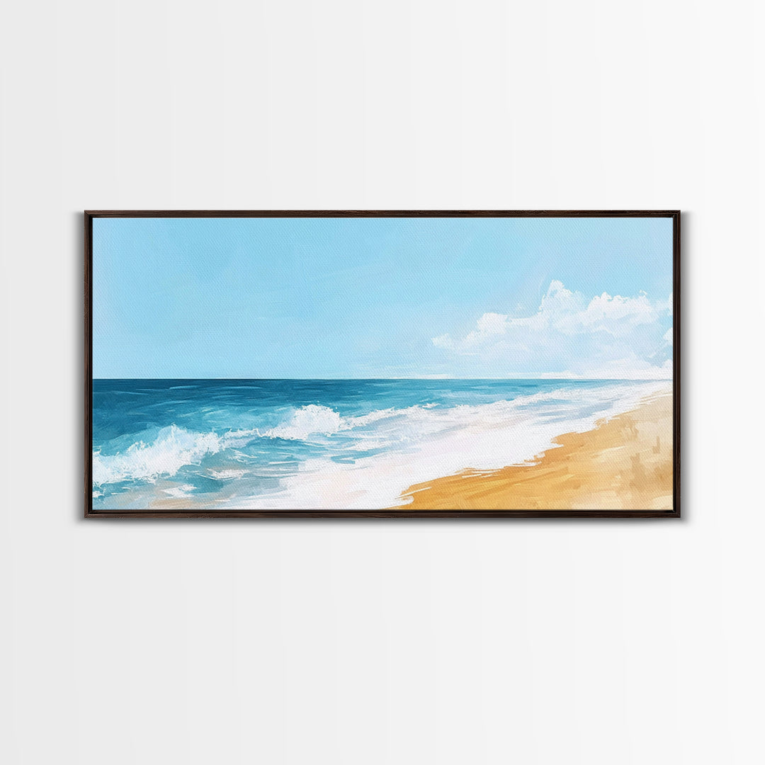 Ocean Beach Painting, seascape painting, coastal wall art, nautical decor, beach house art, panoramic painting, Canvas Print