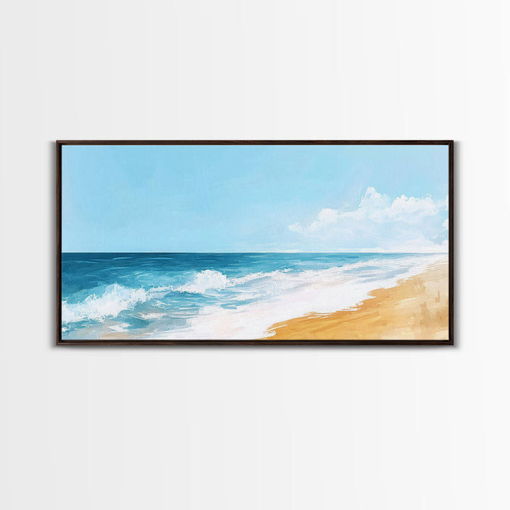 Ocean Beach Painting, seascape painting, coastal wall art, nautical decor, beach house art, panoramic painting, Canvas Print