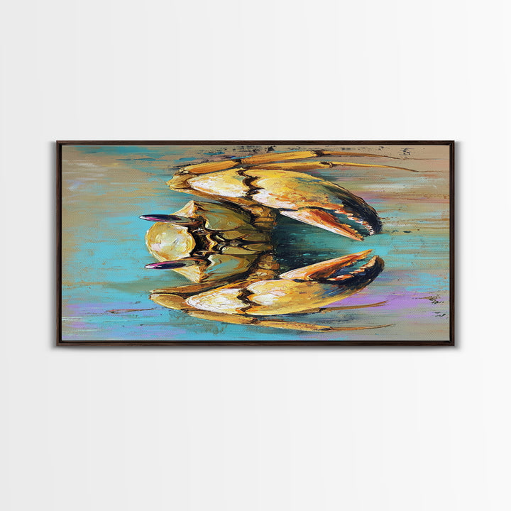 Crab Painting, Coastal Decor, Nautical Wall Art, Rustic Art, Framed Canvas Print, Ocean Artwork, Beach House Art, Marine Life Art