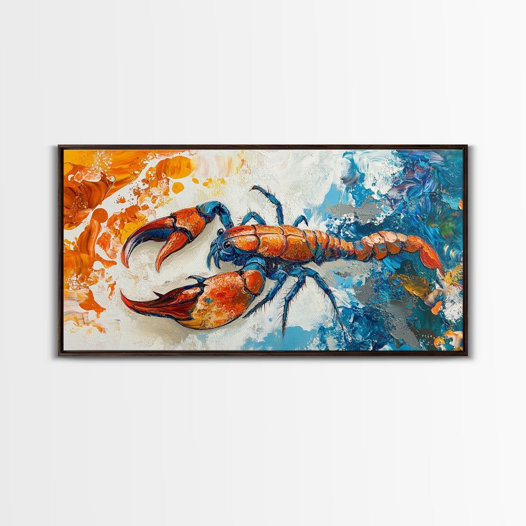 Crayfish Painting, Coastal Decor, Nautical Wall Art, Rustic Art, Framed Canvas Print, Marine Life Artwork, Ocean Inspired Art