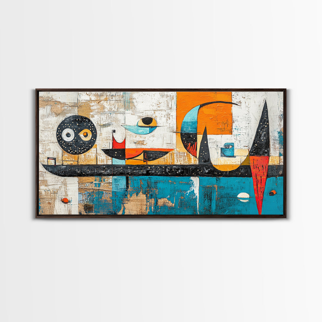 Abstract Geometric Art, mid-century modern art, sacred geometry wall art, framed canvas print, blue and green wall art, mosaic art