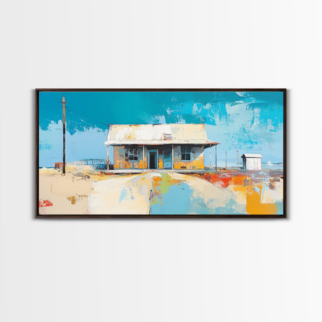 Desert House Art, southwest wall art, rustic decor, boho art, farmhouse art, coastal painting, framed canvas print