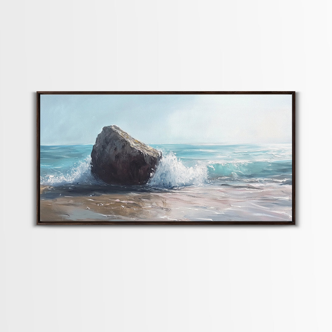 Ocean Rock Painting, seascape painting, coastal decor, nautical wall art, above bed wall art, horizontal art, canvas print