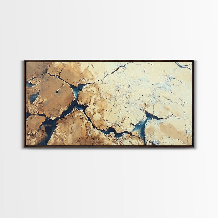 Cracked Earth, Abstract Painting, Earth Tones, Wabi Sabi Art, Minimalist Decor, Extra Wide Art, Framed Canvas Print, Rustic Art