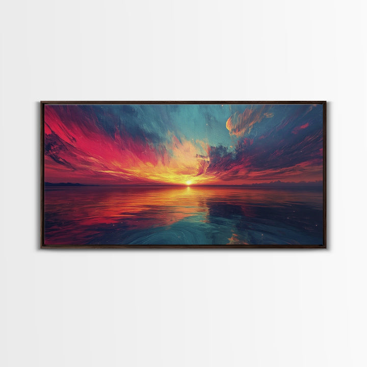Cosmic Sunset, Dark Romance, Lofi Art, Moody Wall Art, Extra Wide Art, Above Couch Art, Framed Canvas Print, Bedroom Decor