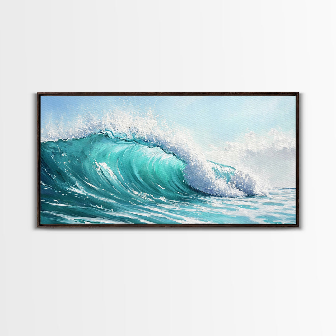 Ocean Wave, seascape painting, surf wall art, nautical decor, blue and green wall art, coastal landscape art, Canvas Print