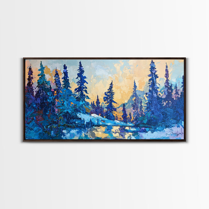 Pine trees, winter landscape, moody forest, framed canvas print, pine tree art, smoky mountain art, rustic wall art