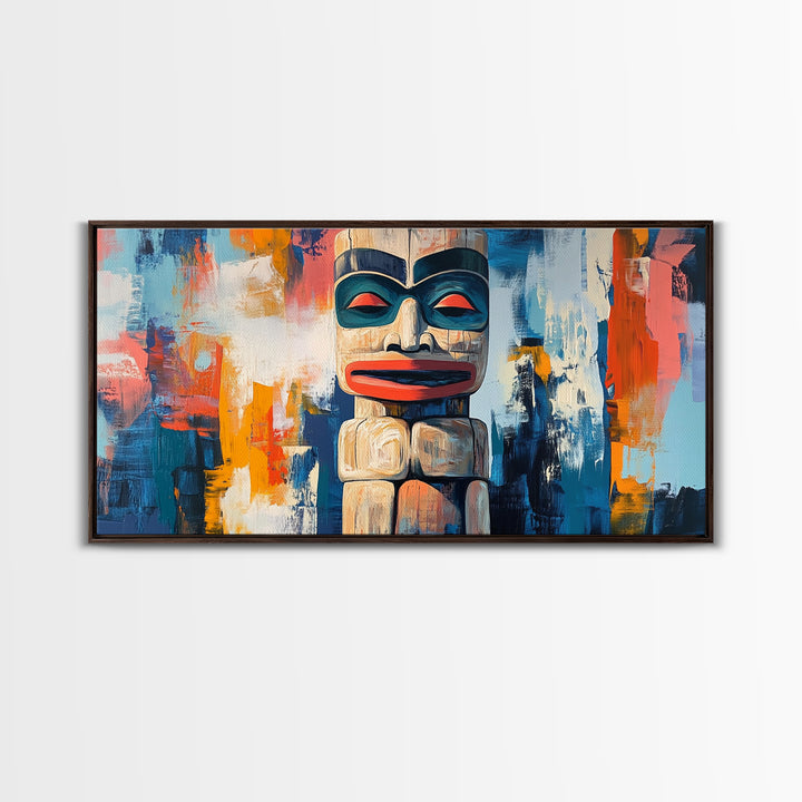 Abstract Totem Pole, chicano art, geometric wall art, African art, rustic art, moody art, gift idea him, Canvas Print