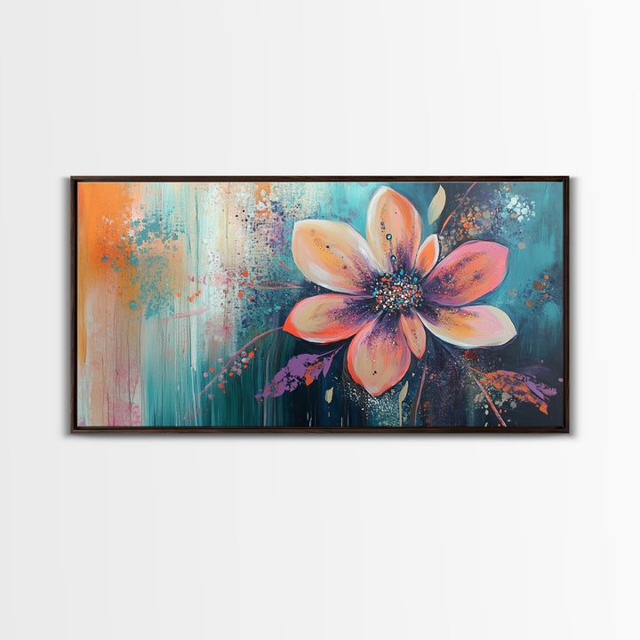 Bright floral, pink orange, Canvas Print, poppy wall art, pink orange wall art, whimsical art, flower painting, above sofa art