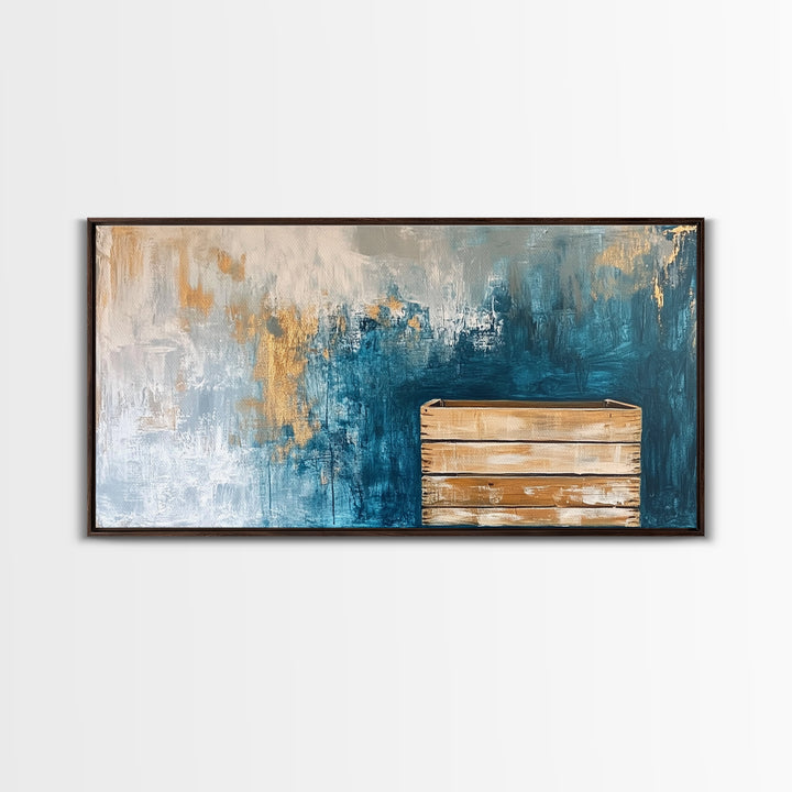 Abstract Rustic Art, Blue Gold Textured, Canvas Print, Wabi Sabi Art, Minimalist Art, Therapy Art, Extra Wide Art, Modern Decor