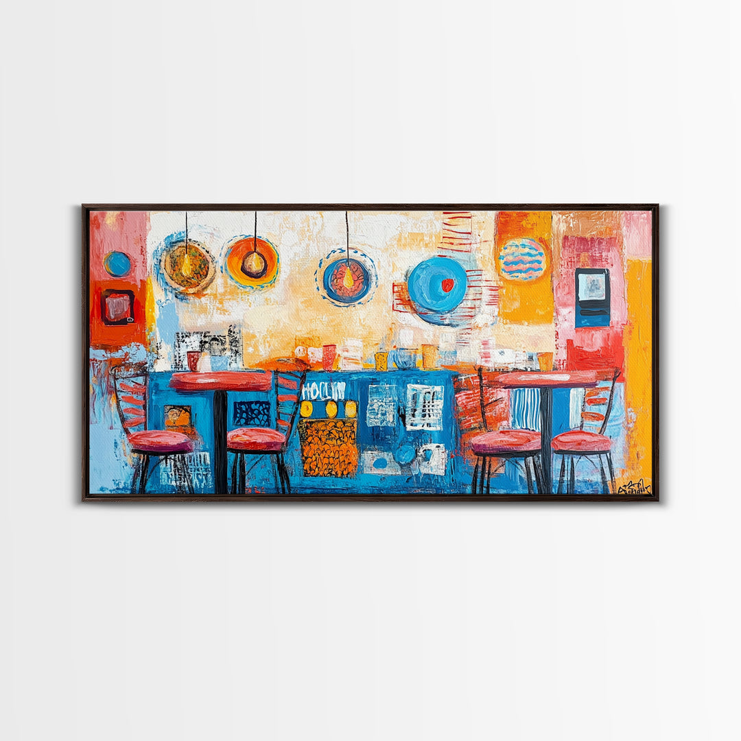 Cafe painting, espresso martini wall art, coffee wall art, food review kitchen art, warm cozy vibes, rustic decor, framed canvas print, boho art