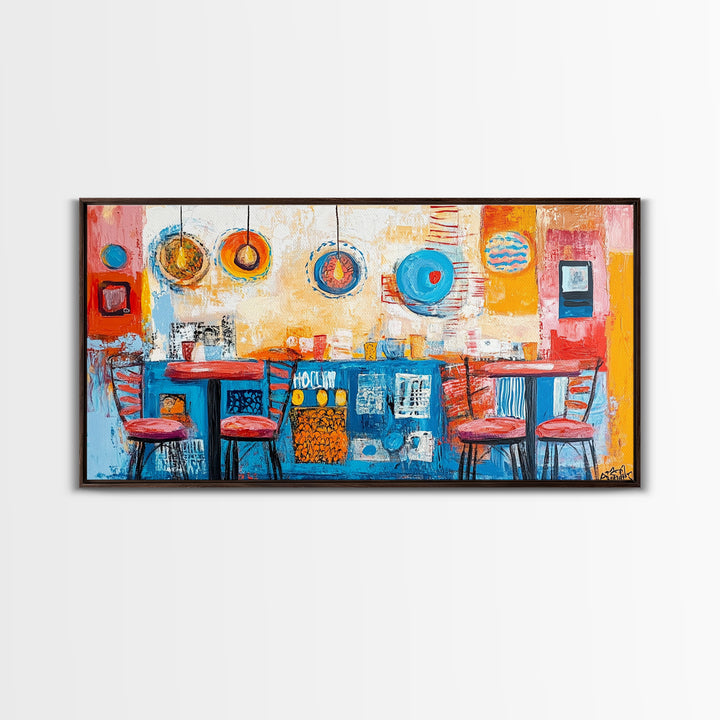 Cafe painting, espresso martini wall art, coffee wall art, food review kitchen art, warm cozy vibes, rustic decor, framed canvas print, boho art