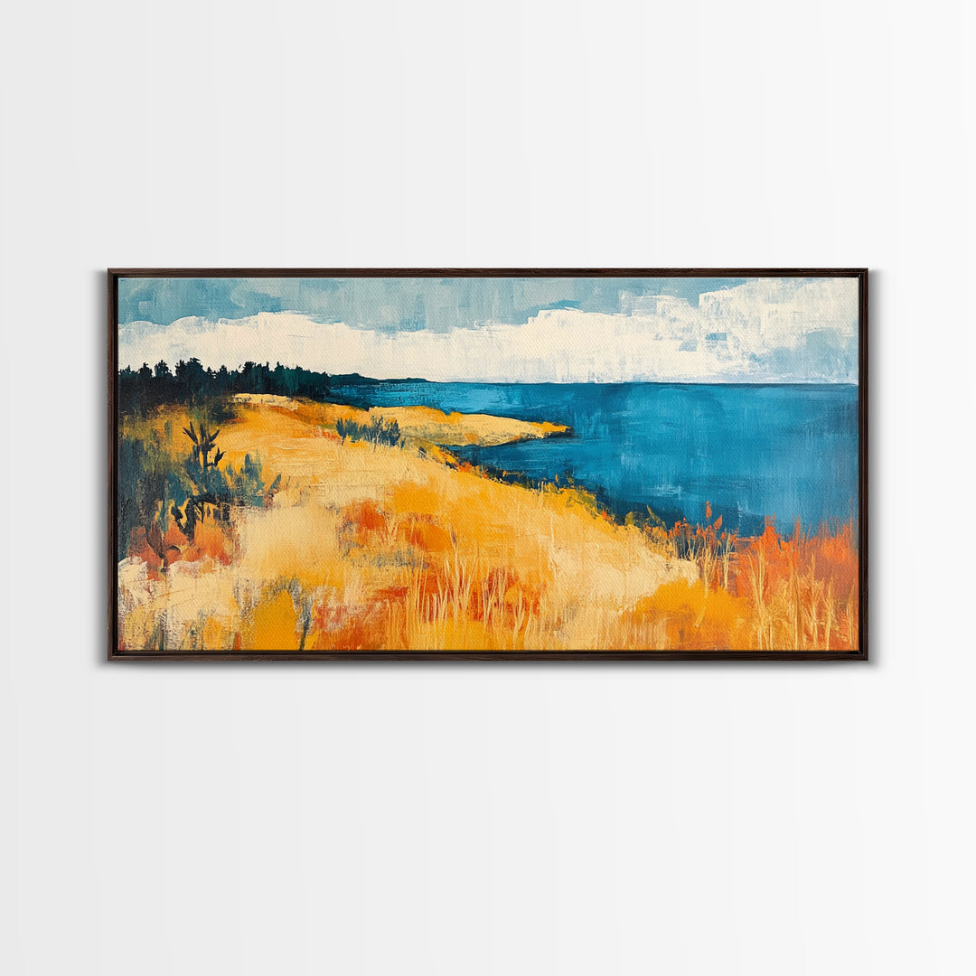 Coastal Landscape, Ocean Painting, Nautical Decor, Rustic Art, Farmhouse Art, Living Room Art, Framed Canvas Print, Extra Wide Art, Bedroom Art