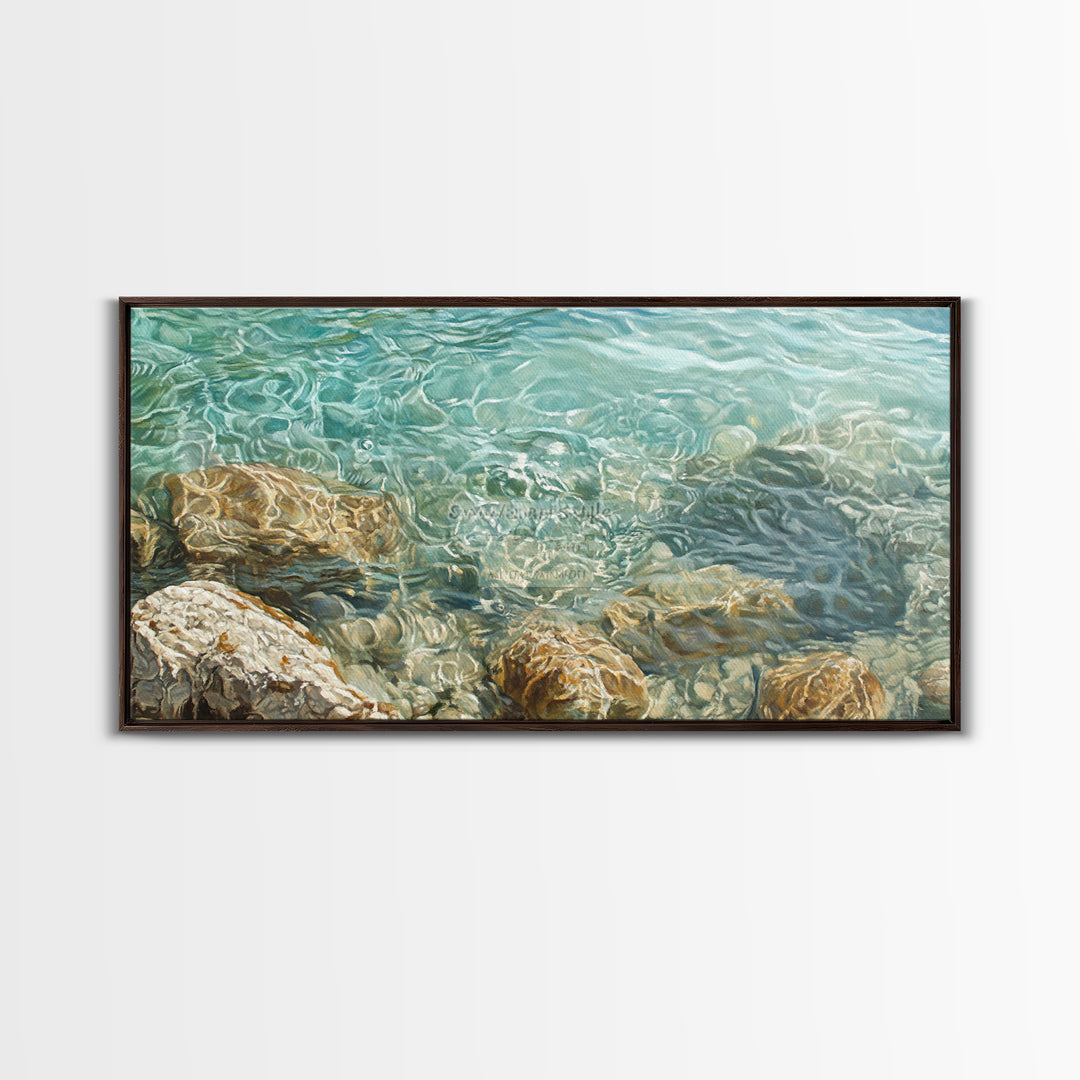 Crystal Clear Water, coastal painting, nautical wall art, beach house decor, ocean inspired art, Framed Canvas Print, blue and green wall art