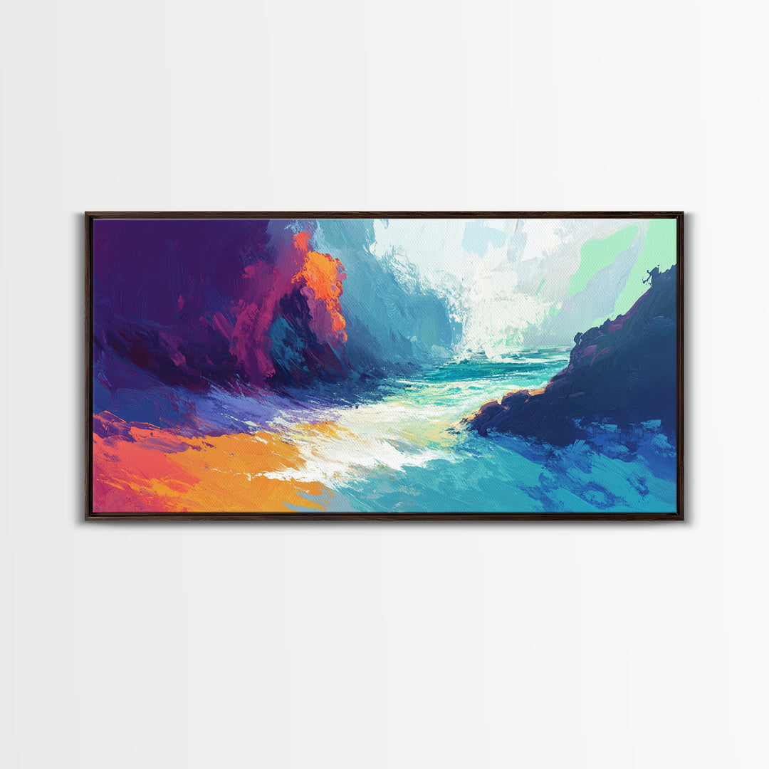 Abstract Seascape, Moody Ocean Painting, Dark Romance Painting, Nautical Wall Art, Coastal Decor, Framed Canvas Print, Large Art