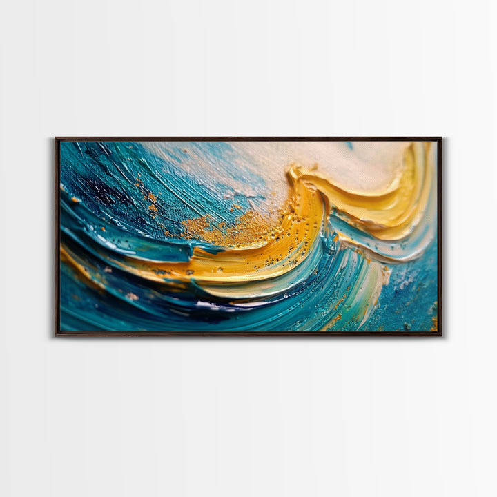 Abstract Ocean, Textured Painting, Teal Wall Art, Nautical Decor, Horizontal Wall Art, Framed Canvas Print, Coastal Decor, Extra Wide Art