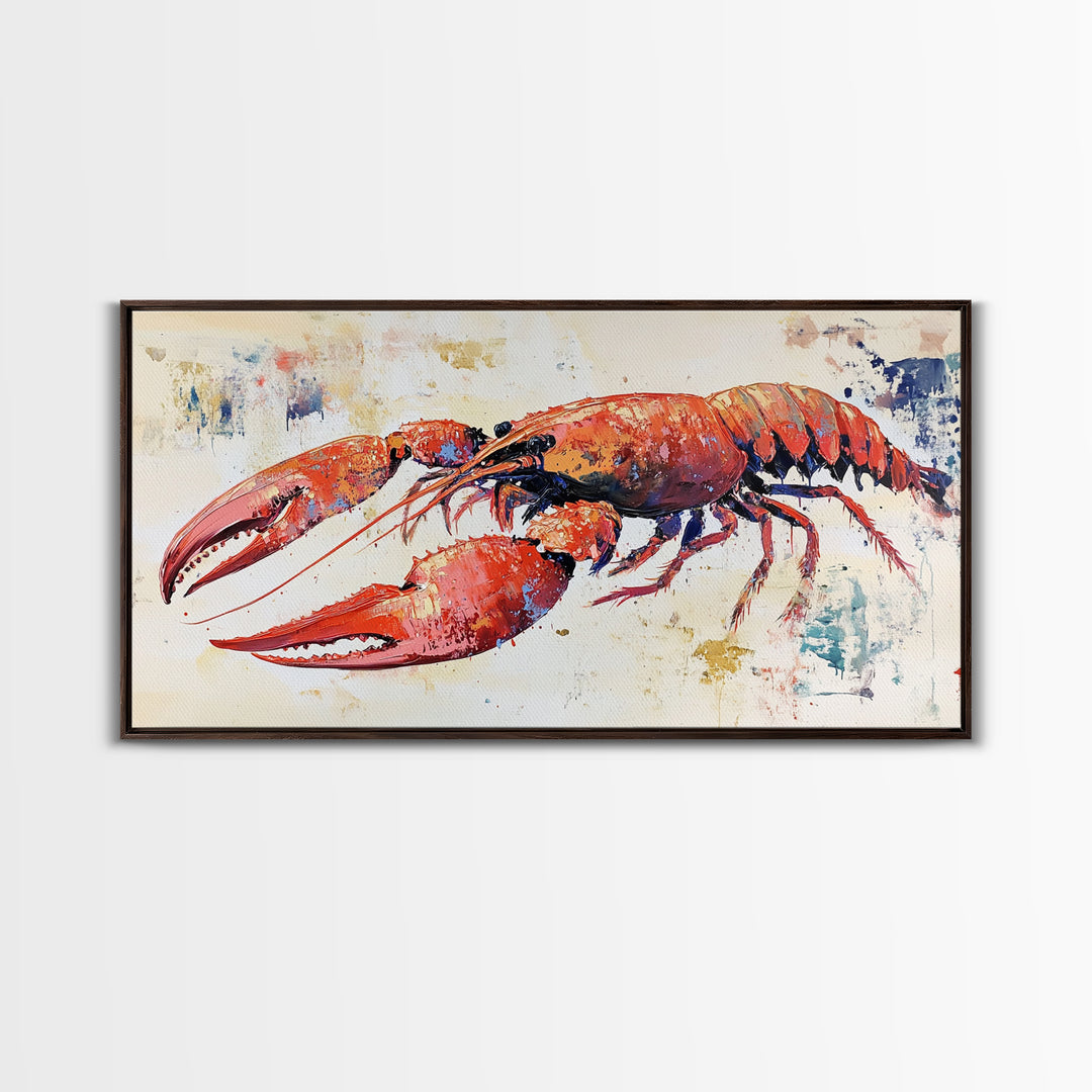 Crayfish Painting, Seafood Art, Rustic Wall Art, Coastal Kitchen Decor, Fishing Art, Nautical Decor, Long Narrow Wall Art, Canvas Print