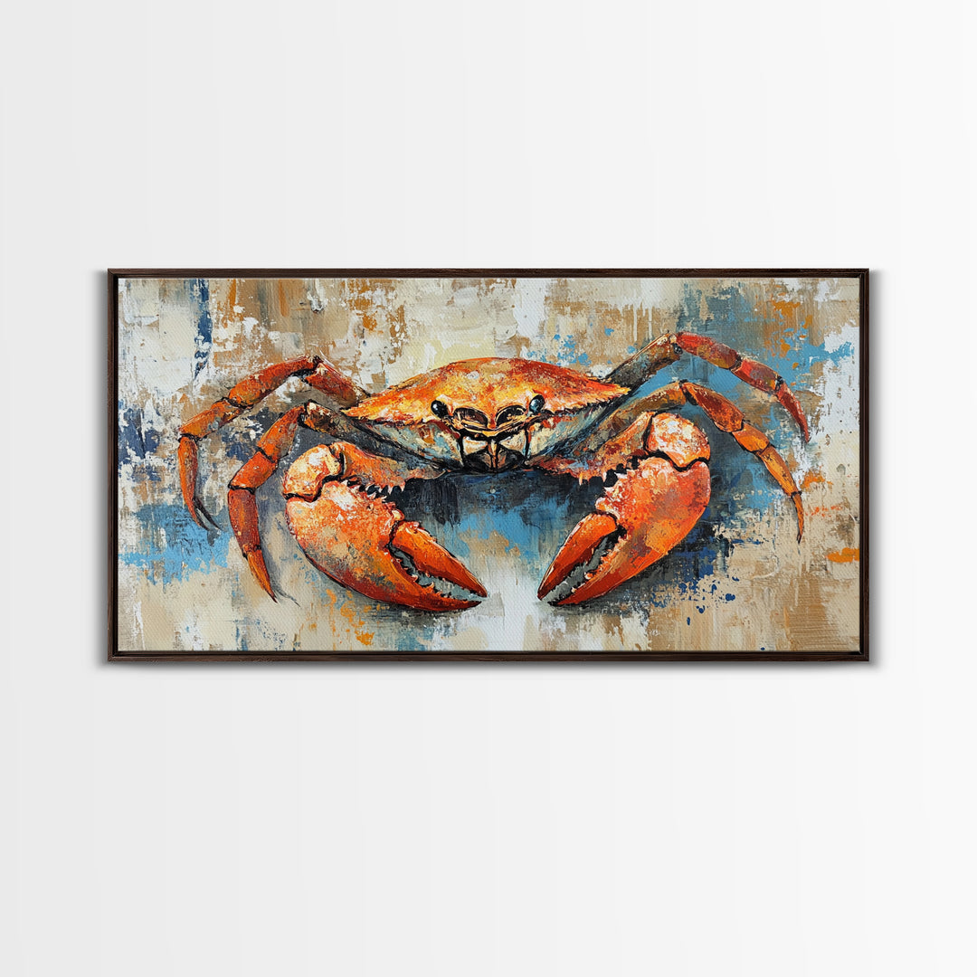 Crab Painting, Coastal Kitchen Art, Nautical Wall Art, Rustic Decor, Seafood Art, Maritime Art, Gift Idea for Him, Framed Canvas Print