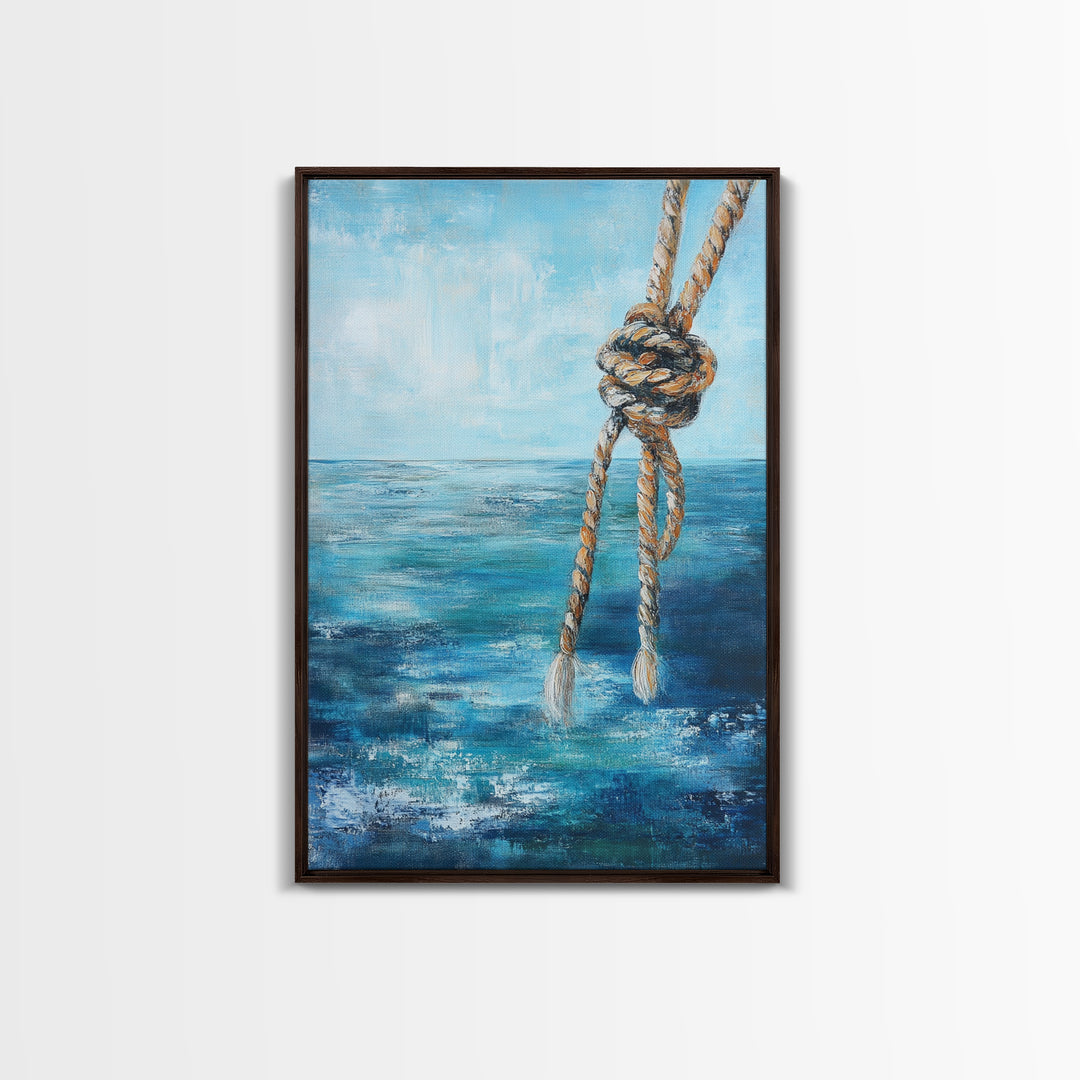 Nautical Rope Art, Coastal Decor, Ocean Inspired Painting, Maritime Wall Art, Blue and Green Wall Art, Canvas Print