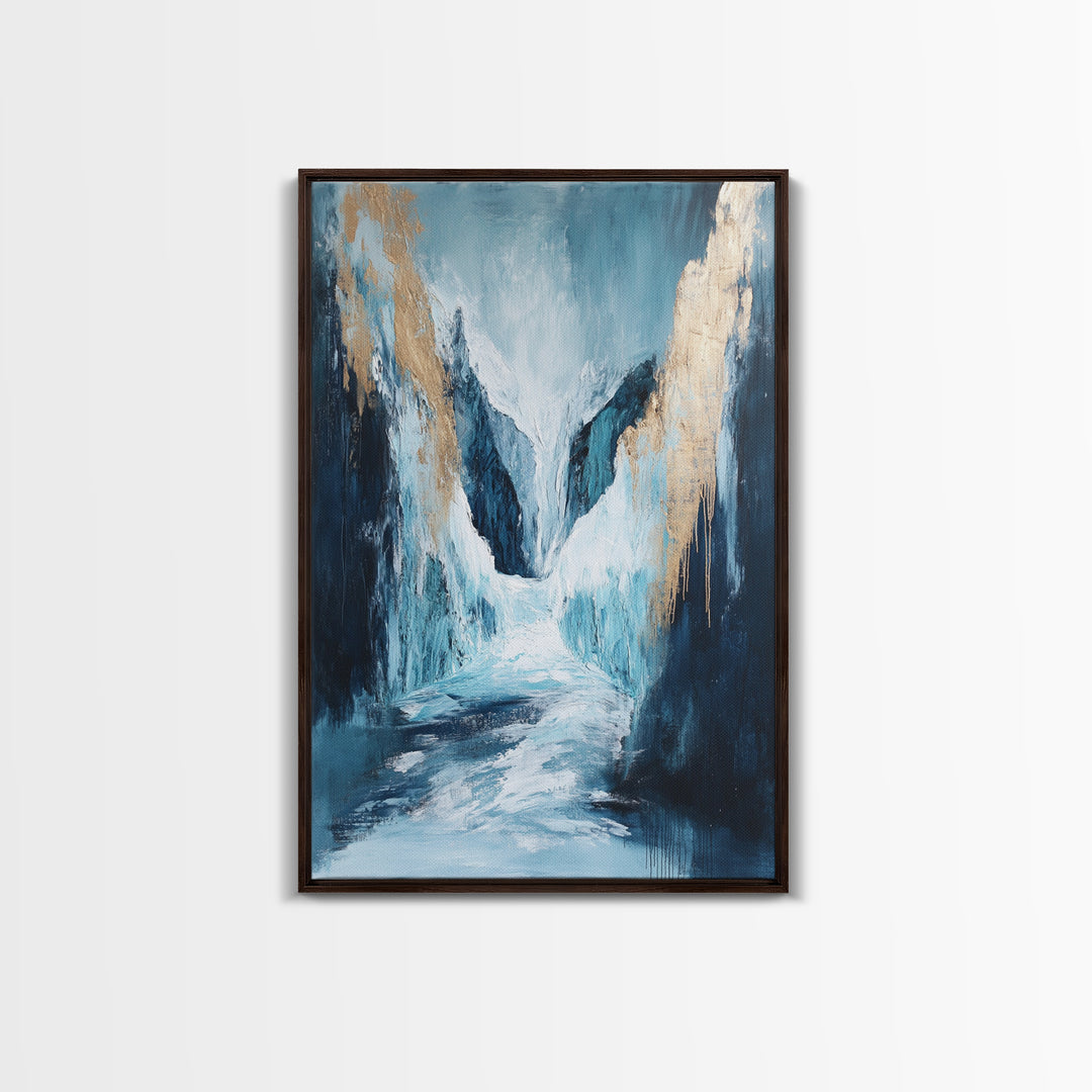 Abstract Glacier, wabi sabi art, zen wall art, blue and green wall art, minimalist art, Framed Canvas Print