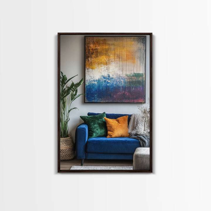 Abstract Color Drip, moody art, pink orange wall art, geometric wall art, bold living room art, Framed Canvas Print