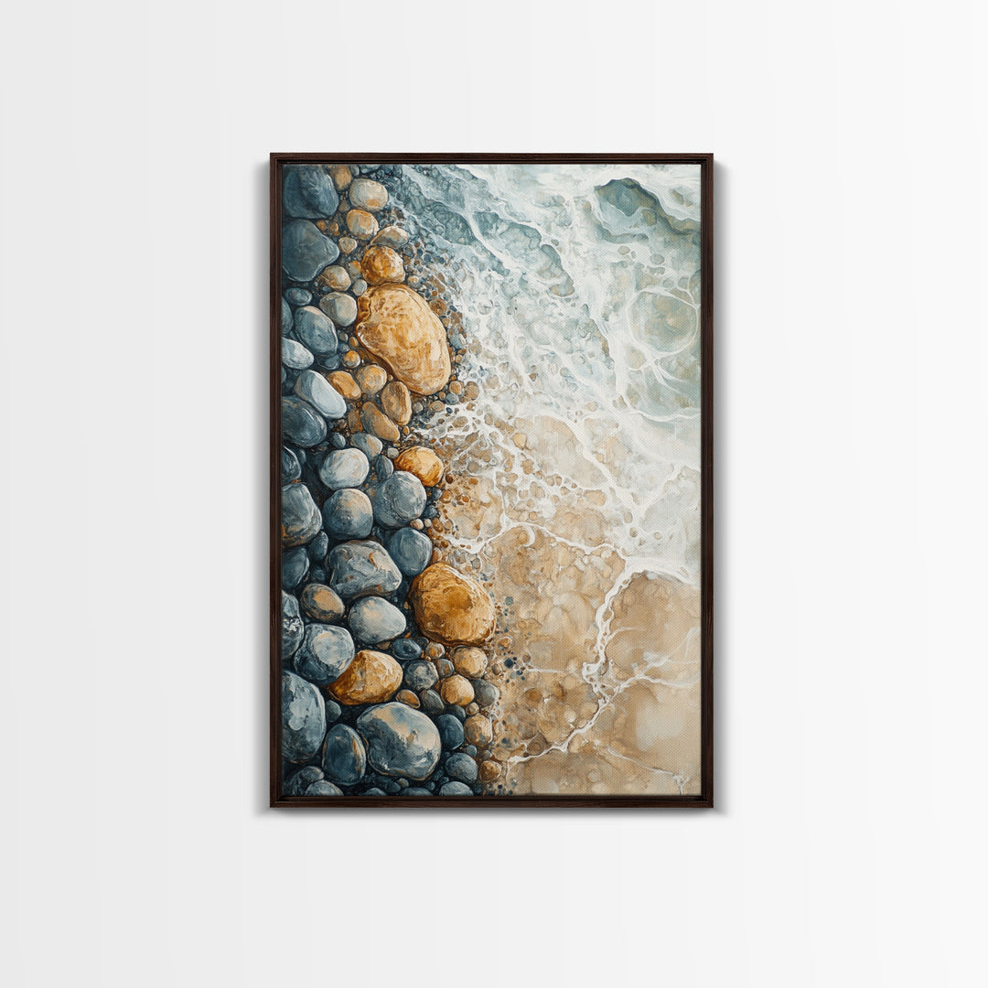 Ocean Shore Rocks, coastal wall art, surf wall art, beach house decor, nautical wall art, boho art, Framed Canvas Print