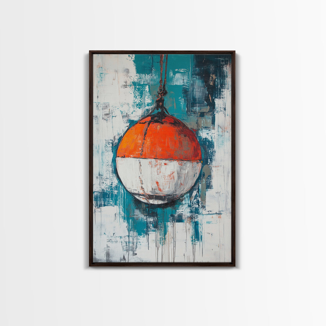 Nautical Buoy, nautical wall art, coastal decor, rustic wall art, gift idea, ocean painting, Framed Canvas Print, above bed wall art
