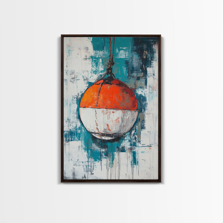 Nautical Buoy, nautical wall art, coastal decor, rustic wall art, gift idea, ocean painting, Framed Canvas Print, above bed wall art