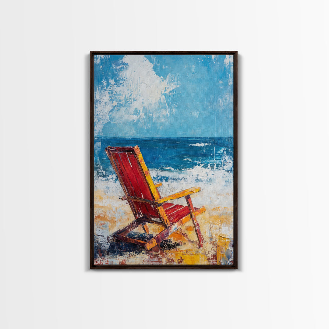 Beach Chair, Coastal Decor, Nautical Painting, Seascape Art, Ocean Wall Art, Coastal Landscape Art, Canvas Print, Gift Idea