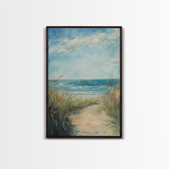 Beach Path, Coastal Decor, Nautical Wall Art, Seascape Painting, Canvas Print, Rustic Art, Above Bed Wall Art, Minimalist Art