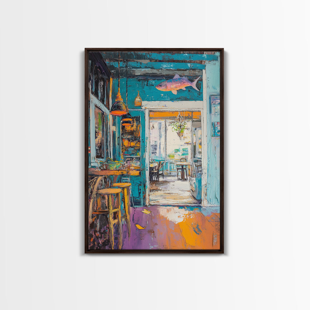 Rustic Bar Painting, Food Review Kitchen Art, Coastal Landscape Art, Canvas Print, Whimsical Art, Nautical Decor, Living Room Art