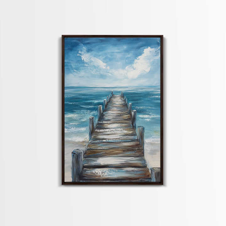 Ocean Dock Painting, Nautical Wall Art, Coastal Landscape Art, Seascape Painting, Canvas Print, Rustic Decor, Bedroom Art, Minimalist Art