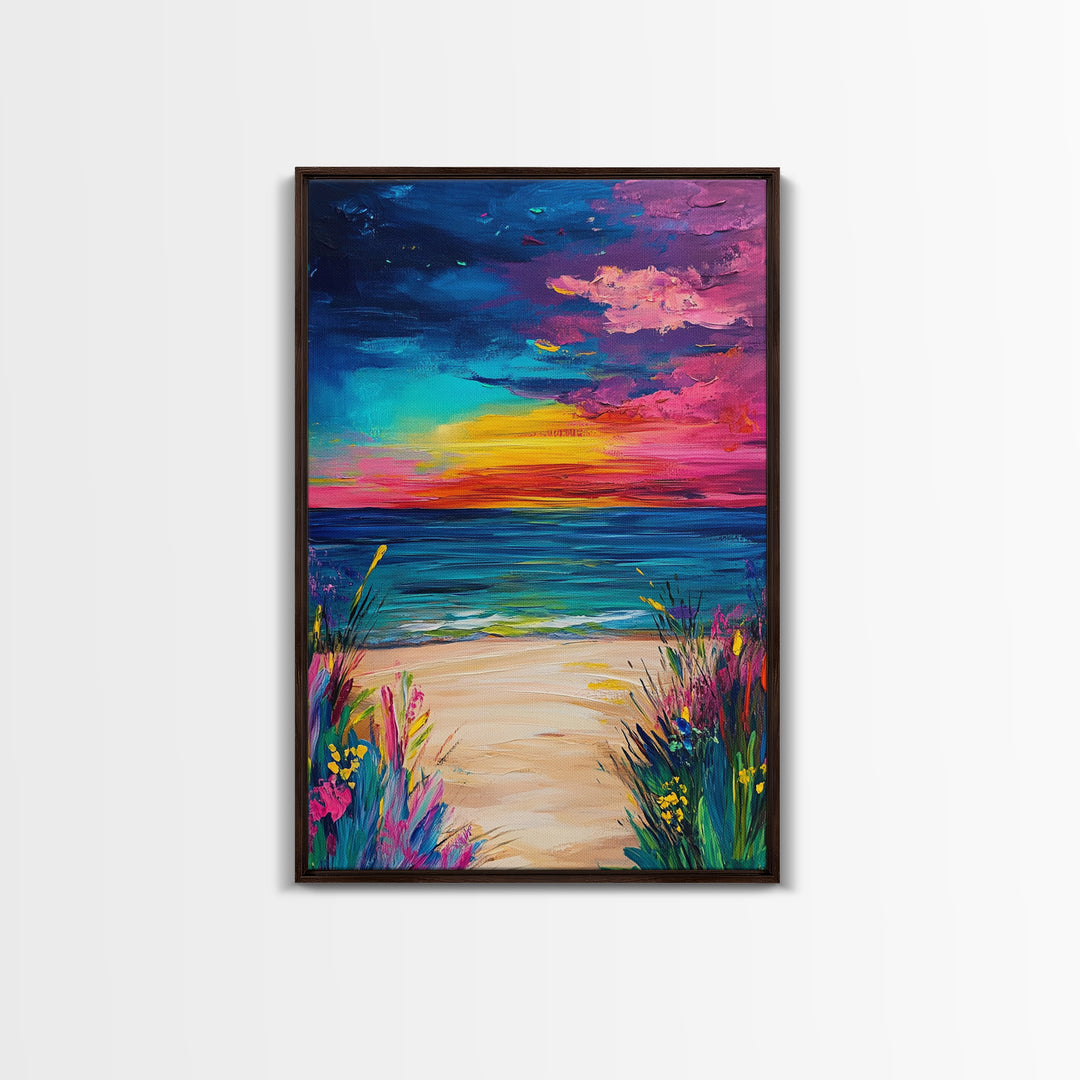 Colorful Sunset, coastal painting, seascape painting, pink orange wall art, Canvas Print, coastal cowgirl wall art, above bed wall art