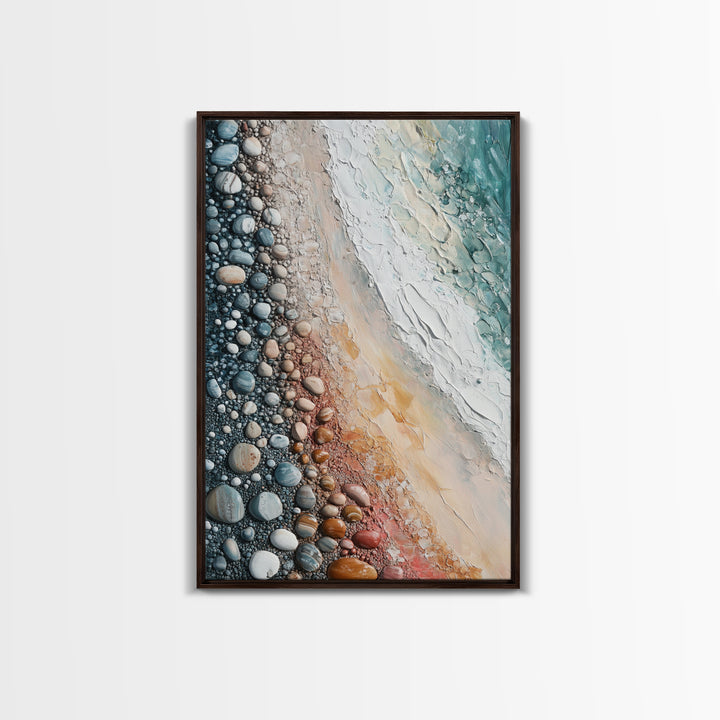 Pebble Beach, coastal painting, nautical decor, wabi sabi art, abstract seascape, textured wall art, ocean print, canvas print