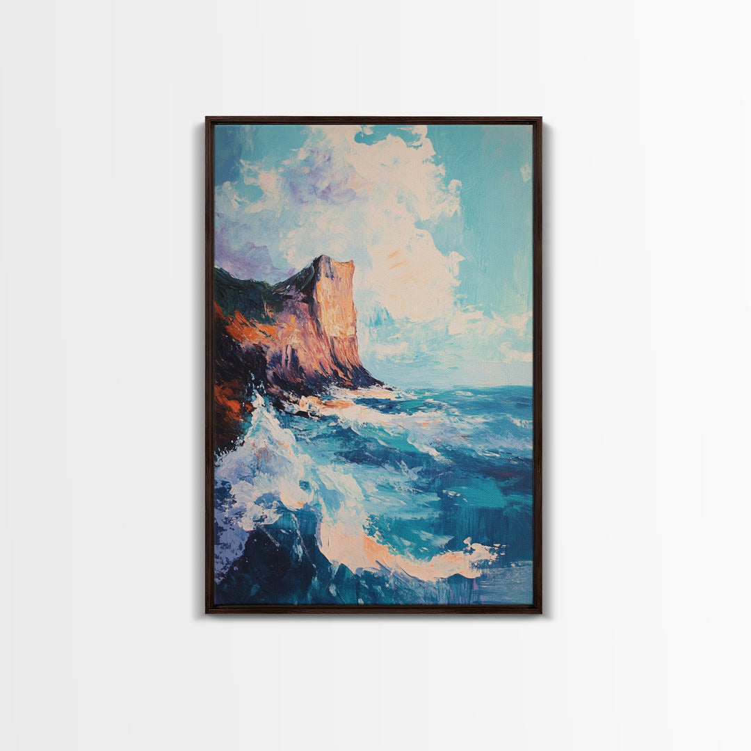 Coastal Cliffs, Seascape Painting, Ocean Waves, Canvas Print, Nautical Wall Art, Coastal Decor, Beach Art, Living Room Art