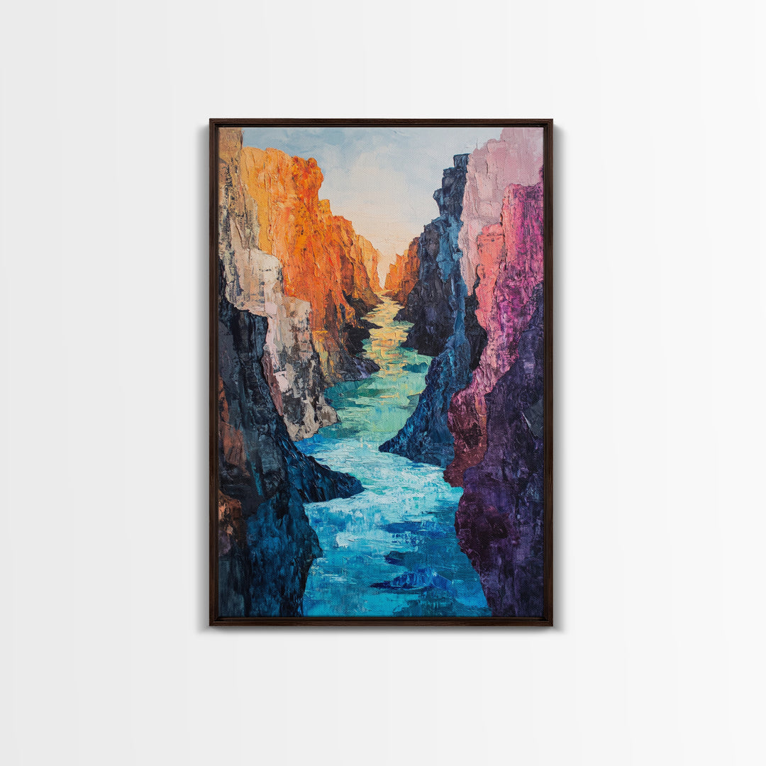Canyon River, Southwest Wall Art, Canvas Print, Landscape Painting, Rustic Decor, Adventure Art, Moody Art, Tall Narrow Art
