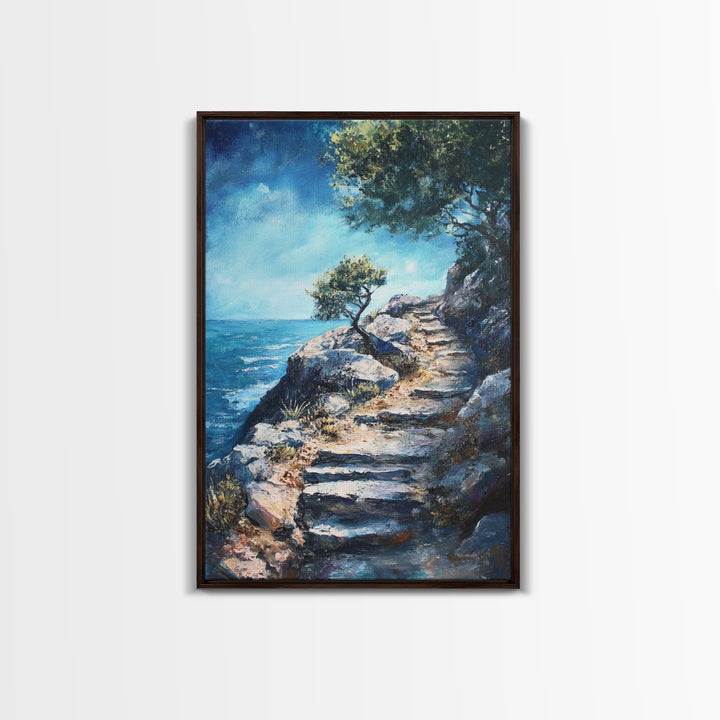 Rocky Path, Seaside Painting, Canvas Print, Coastal Landscape Art, Nautical Wall Art, Rustic Art, Above Bed Wall Art, Gift Idea