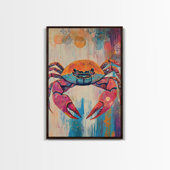 Vibrant Crab Art, Coastal Cowgirl Wall Decor, Nautical Painting, Ocean Wall Art, Beach House Decor, Canvas Print, Kitchen Wall Art